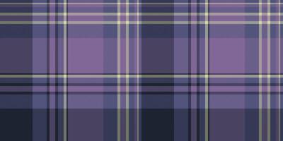 Wool pattern plaid fabric, spanish check textile tartan. Canvas seamless background texture in violet and blue colors. vector
