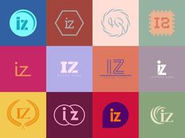 IZ logo company template. Letter i and z logotype. Set different classic serif lettering and modern bold text with design elements. Initial font typography. vector