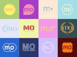 MO logo company template. Letter m and o logotype. Set different classic serif lettering and modern bold text with design elements. Initial font typography. vector