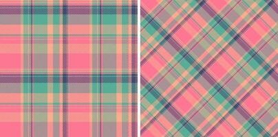 Textile seamless plaid of texture fabric tartan with a pattern check background . Set in retro colors for stylish outfits for all family. vector