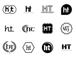 HT logo company template. Letter h and t logotype. Set different classic serif lettering and modern bold text with design elements. Initial font typography. vector
