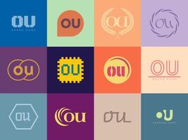 OU logo company template. Letter o and u logotype. Set different classic serif lettering and modern bold text with design elements. Initial font typography. vector