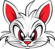 Angry Rabbit Cartoon Face with Red Eyes, illustration vector