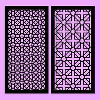 Collection of laser cut templates with modern abstract geometric panels. Template for cnc cutting of metal and wood. purple background. vector