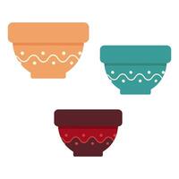 Flower pots with wavy line and dots in trendy different tint Set of 3 Various flowers bowls Isolated. Diverse Compositions, bouquet, flowers, plant or anything as receptacle idea illustration vector