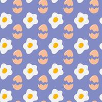 Fried eggs with yolk with Cracked eggshells Seamless pattern. Culinary background texture concept. illustration Wrapping, wallpaper, flyers, posters, banner, brochure leaflet, label or web idea vector