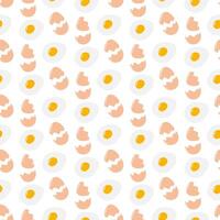 Fried eggs with yolk and Cracked eggshell Seamless pattern Isolated. Egg Day culinary background Texture. Wallpaper, wrapping or cards, flyer, poster, banner, tag, leaflet, label or web concept vector