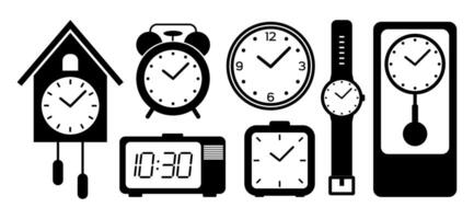 Clocks and watch set isolated on white background. Flat icon. vector