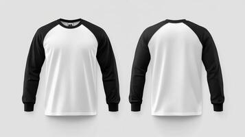 Mockup of a white long-sleeved t-shirt with blank black sleeves photo
