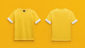 Mockup of a yellow short-sleeved t-shirt with blank white sleeves photo