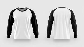 Mockup of a white long-sleeved t-shirt with blank black sleeves photo