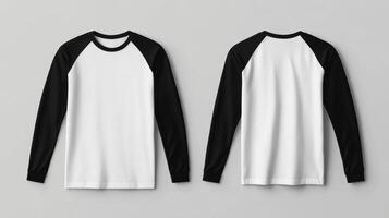 Mockup of a white long-sleeved t-shirt with blank black sleeves photo