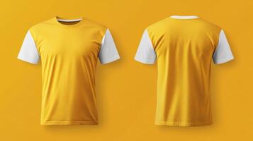 Mockup of a yellow short-sleeved t-shirt with blank white sleeves photo