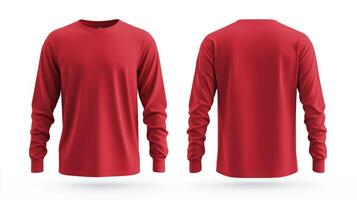 Blank red long sleeve t-shirt mockup on white background photo