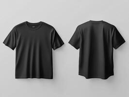 Blank Black Short Sleeve T-Shirt Mockup, Front and Back Views photo