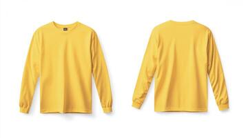 Blank yellow long sleeve t-shirt mockup on white background photo