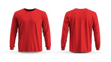 Blank red long sleeve t-shirt mockup on white background photo