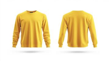 Blank yellow long sleeve t-shirt mockup on white background photo