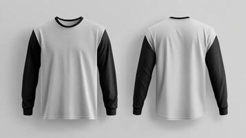 Mockup of a gray long-sleeved t-shirt with blank black sleeves photo