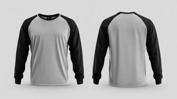 Mockup of a gray long-sleeved t-shirt with blank black sleeves photo