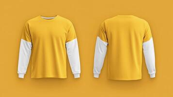 Mockup of a yellow long-sleeved t-shirt with blank white sleeves photo