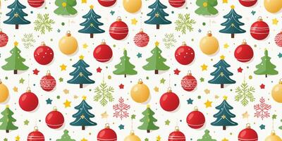 Bright Christmas seamless pattern in cartoon style with the image of colorful Christmas toys, in the form of balls. New Year s pattern for printing. Christmas toys for packaging. vector