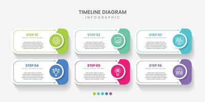 Timeline infographic template. 6 Step timeline journey, calendar Flat simple infographics design template. vector