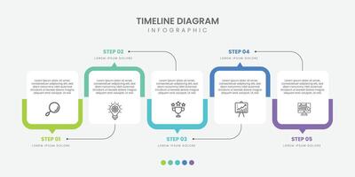 Timeline Creator infographic template. 5 Step timeline journey, calendar Flat simple infographics design template vector