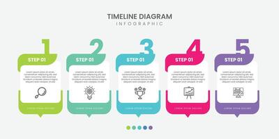 Timeline Creator infographic template. 5 Step timeline journey, calendar Flat simple infographics design template vector