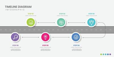 Infographic template for business. 6 Steps Modern Timeline diagram with road journey concept, presentation vector