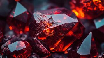 Deep red garnet gemstone with intense clarity and sharp facets. photo