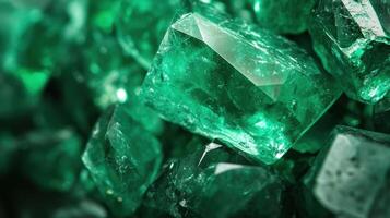 Shimmering emerald displaying vibrant green crystalline patterns photo