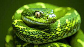 Intricate green snake with tribal patterns, blending natural beauty with bold design. photo