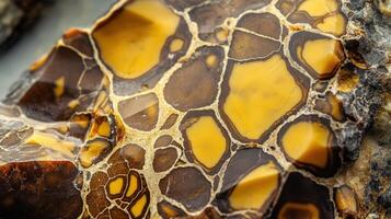 Detailed view of septarian stone showcasing yellow and brown textures photo