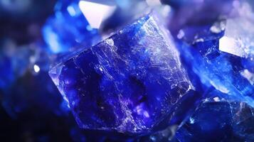 Vivid tanzanite close-up with bright blue and purple facets, smooth textures photo