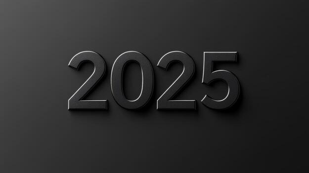 Elegant and bold 2025 numbers on a black textured background photo