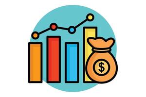 Cost colored outline icon. chart with money bag. icon related to business. productivity elements illustration vector