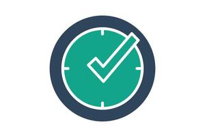 Real time icon. solid icon style. clock with check mark. icon related to efficiency. productivity elements illustration vector