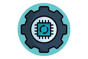 Automation colored outline icon. gear with cpu. icon related to efficiency. productivity elements illustration vector