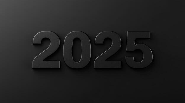 Elegant and bold 2025 numbers on a black textured background photo