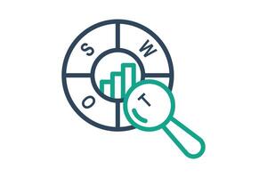 SWOT Analysis icon. line icon style. chart with magnifying glass. icon related to SWOT. business elements illustration vector