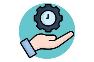Time management colored outline icon. hand with gear and clock. icon related to efficiency. productivity elements illustration vector