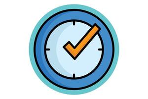 Real time colored outline icon. clock with check mark. icon related to efficiency. productivity elements illustration vector
