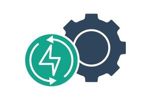Energy efficiency icon. solid icon style. gear with lightning. icon related to efficiency. productivity elements illustration vector