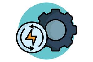 Energy efficiency colored outline icon. gear with lightning. icon related to efficiency. productivity elements illustration vector