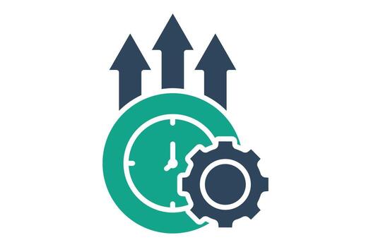 Effective icon. solid icon style. clock with gear and up arrow. icon related to efficiency. productivity elements illustration vector