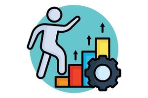 Process improvement colored outline icon. people climb charts and gear. icon related to efficiency. productivity elements illustration vector