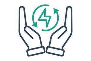 Energy saving icon. line icon style. hand with lightning. icon related to efficiency. productivity elements illustration vector
