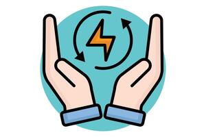 Energy saving colored outline icon. hand with lightning. icon related to efficiency. productivity elements illustration vector