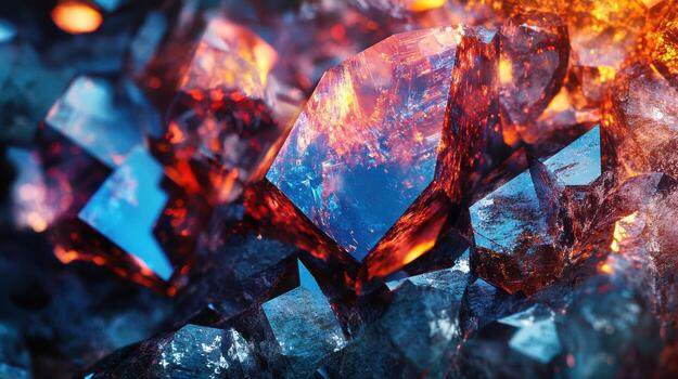 Polished zircon displaying its vivid crystal structures in a close-up view, emphasizing its natural texture and the dynamic color interplay. photo